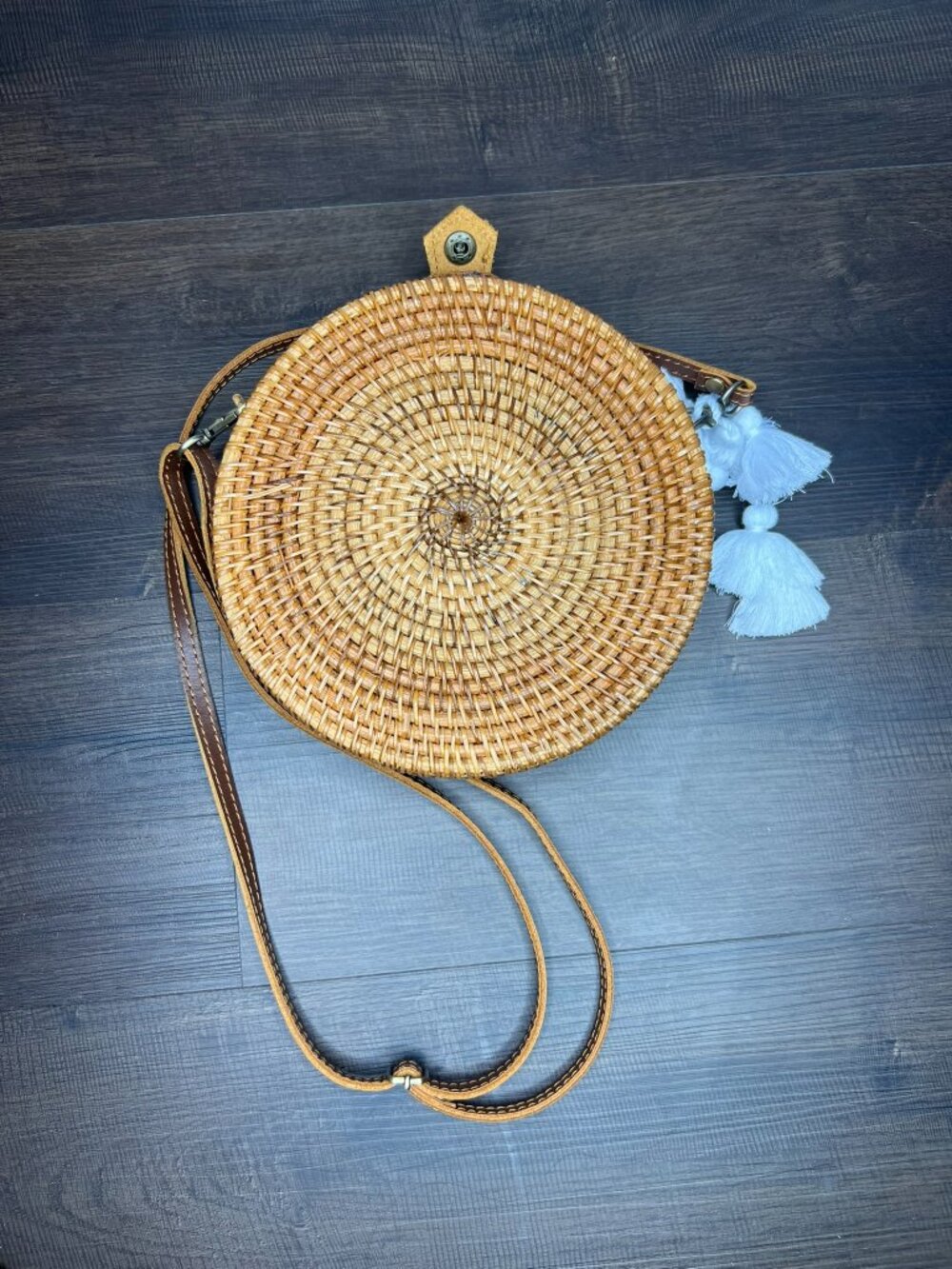 Brown Round Wicker Purse